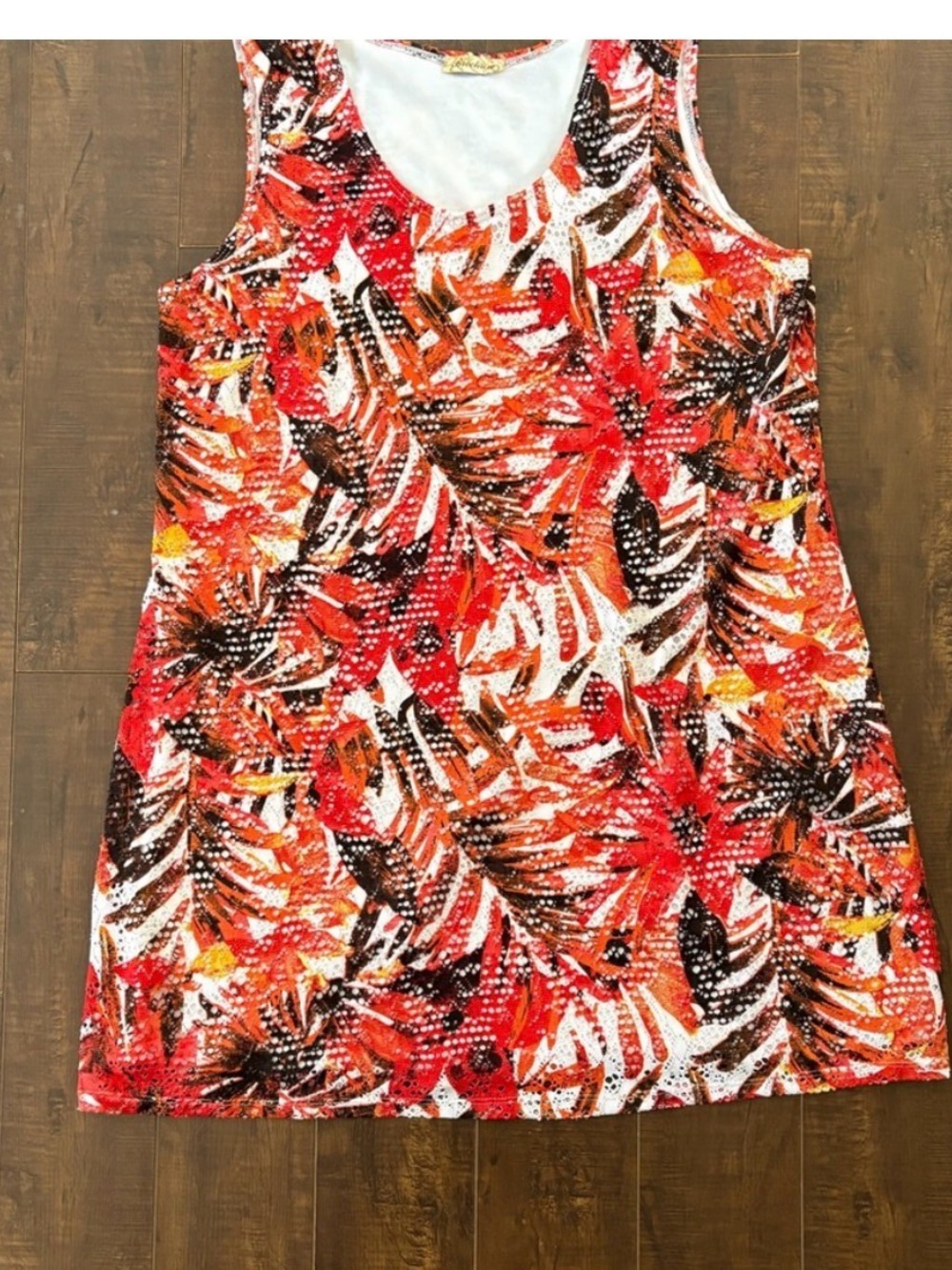 Tropical Print Tank Dress XL Red Vacation Resort Summer - Picture 3 of 5